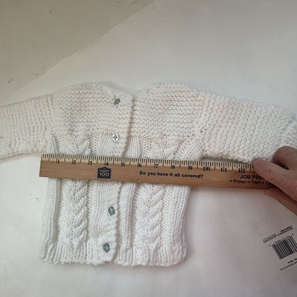 Handmade Cable Knit Baby Sweater Cardigan White Blue Buttons Newborn 0-3M EUC - Picture 9 of 10